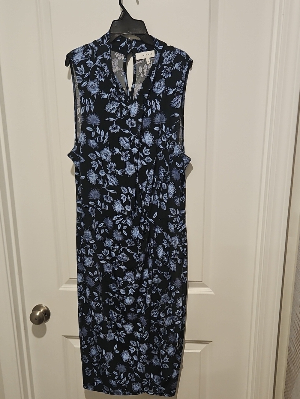 Lark & Ro Green & Blue Midi Dress with Light Blue Floral Print